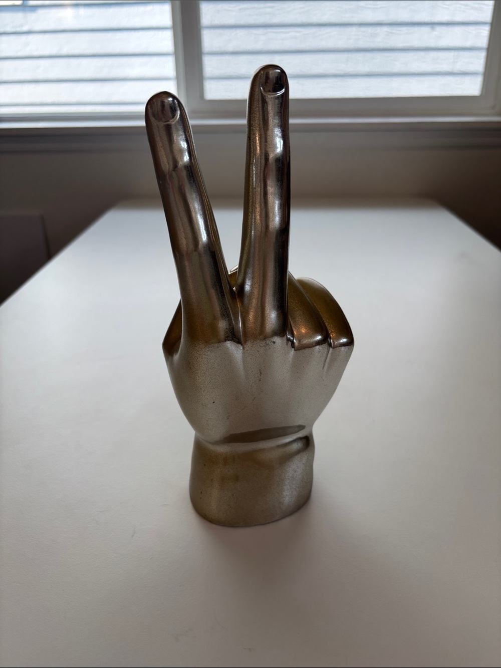 Source Unknown Metallic Gold Peace Sign Hand Sculpture